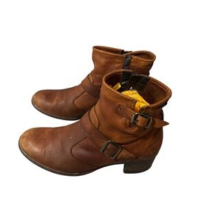 Paul Green München Ankle Boot Womens‎ 6.5 EU 9 USA Cognac Leather Buckle Zip